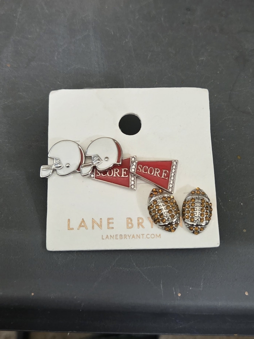 NWT Lane Bryant Red White Brown Football Earrings Set
